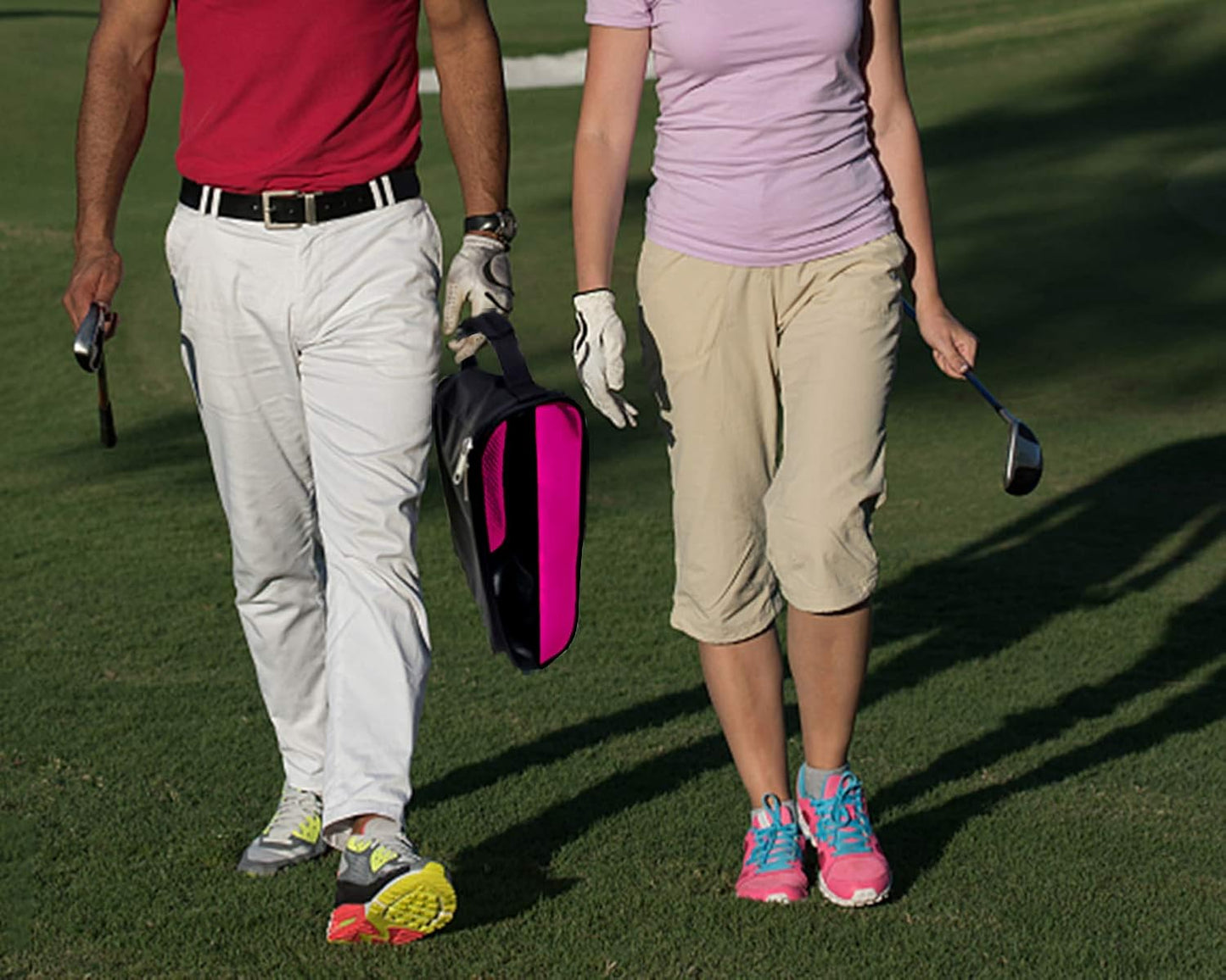 Golf Shoe Bag, Pink Golf Shoes Bags Women Outdoor Zippered Carrier Bags with Ventilation Sport Shoes Bag Travel Shoe Bags (Pink)