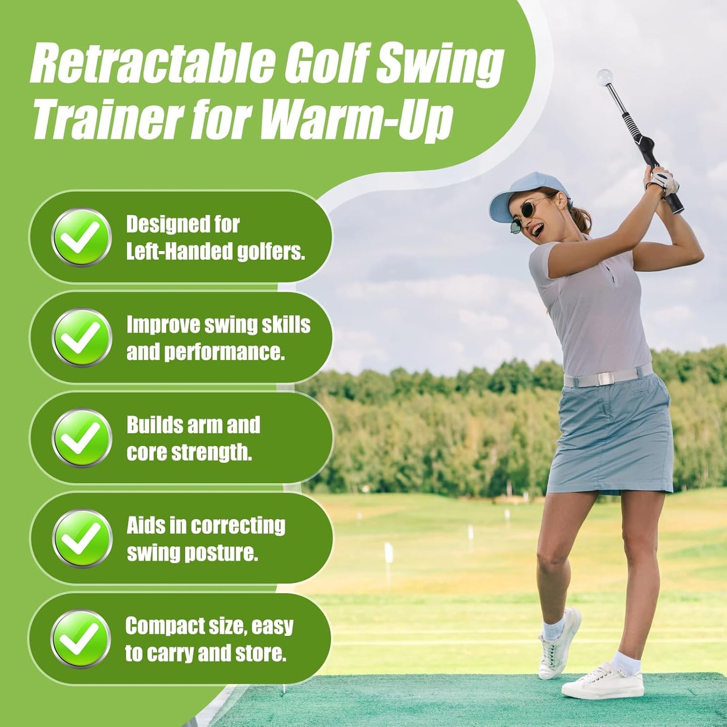 Retractable Golf Swing Trainer, Golf Grip Trainer and Golf Training Aid for Chipping Hitting