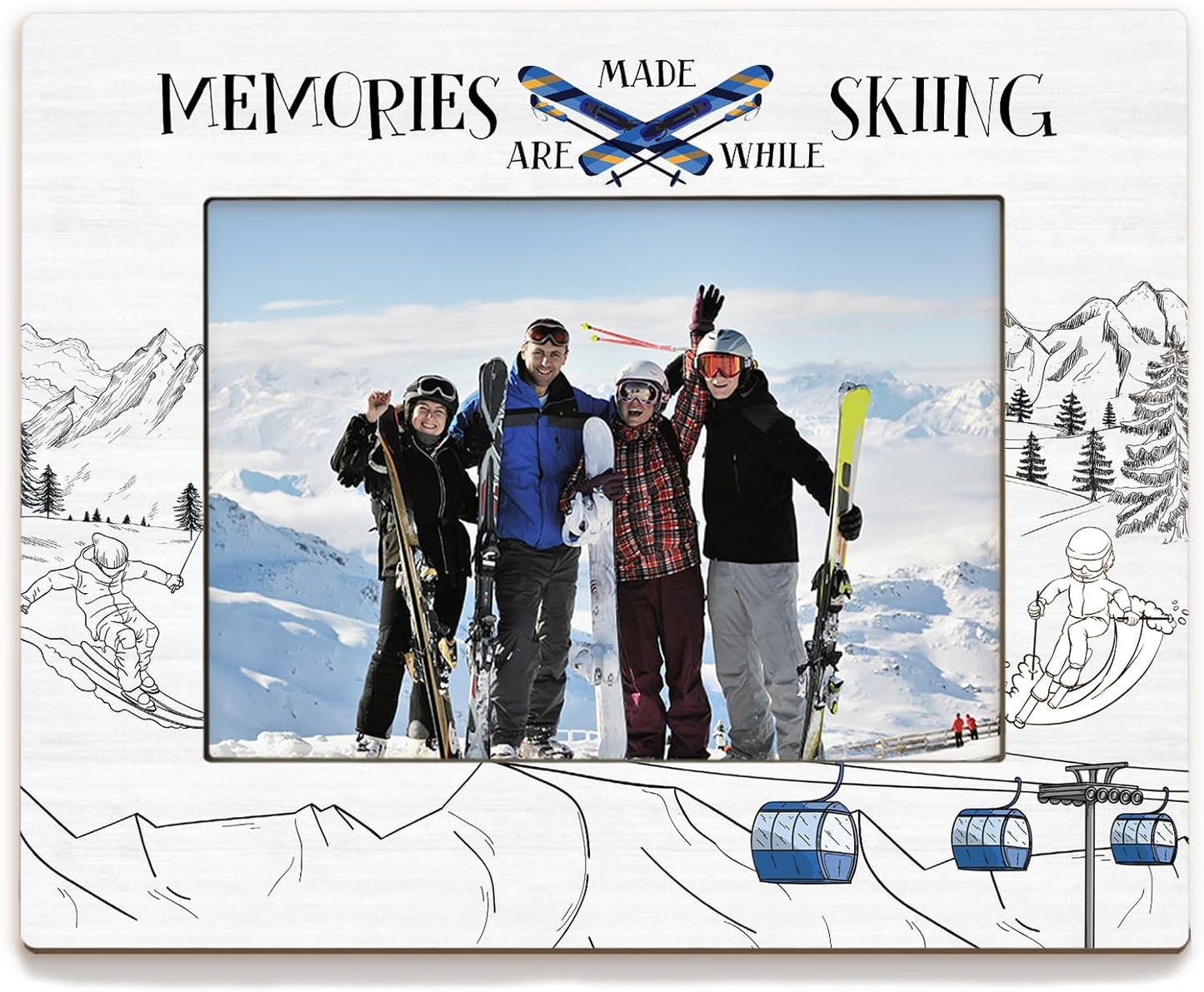 Ski Gifts Picture Frame 5x7, Gifts for Skiers Photo Frame, Ski Lover Gift for Skiers Women Men Friends, Memories are Made While Skiing Wooden Picture Photo Frames for Desk Home Room Decor