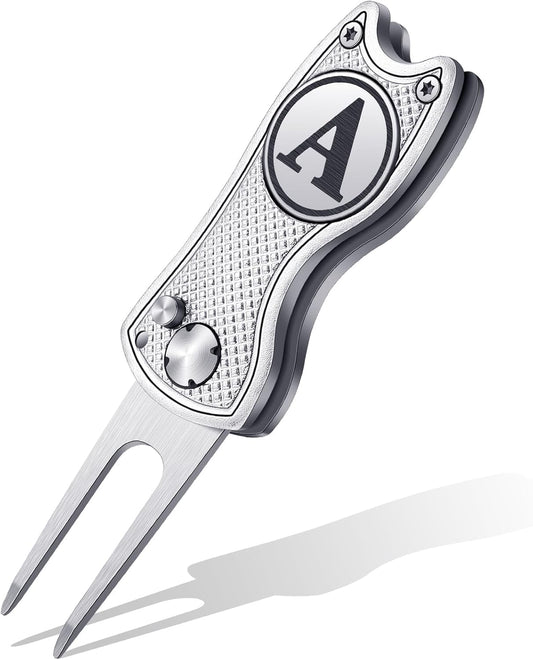 Golf Divot Repair Tool with Letter Custom Monogrammed Initial Ball Marker Divot Tool Foldable Metal with Magnetic Putt Alignment Golf Gifts for Men Father Golfer Christmas