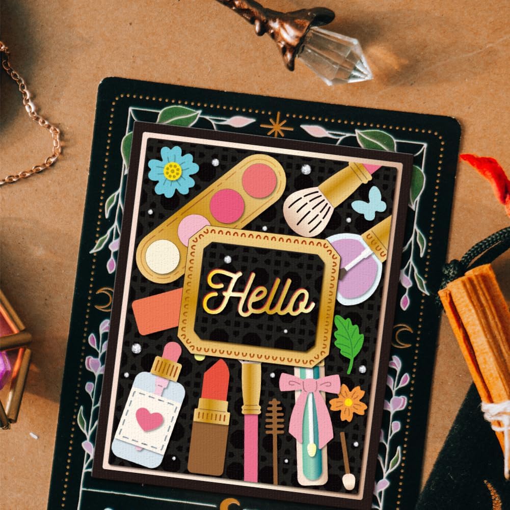 GLOBLELAND Cosmetic Bag Gift Card Holder Cutting Dies for DIY Scrapbooking Makeup Lipstick Brush Eyeshadow Cut Dies for Card Making Embossing Photo Album Craft Decor