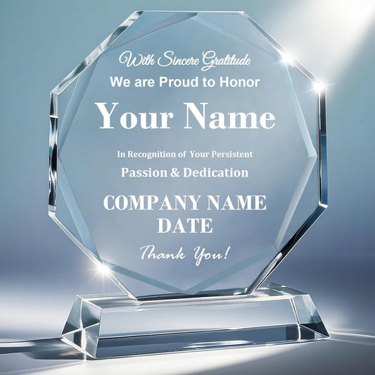 Personalized Crystal Trophy - Customizable Trophy Award with Name/Logo/Text for Retirement Plaque Employee Recognition Trophies