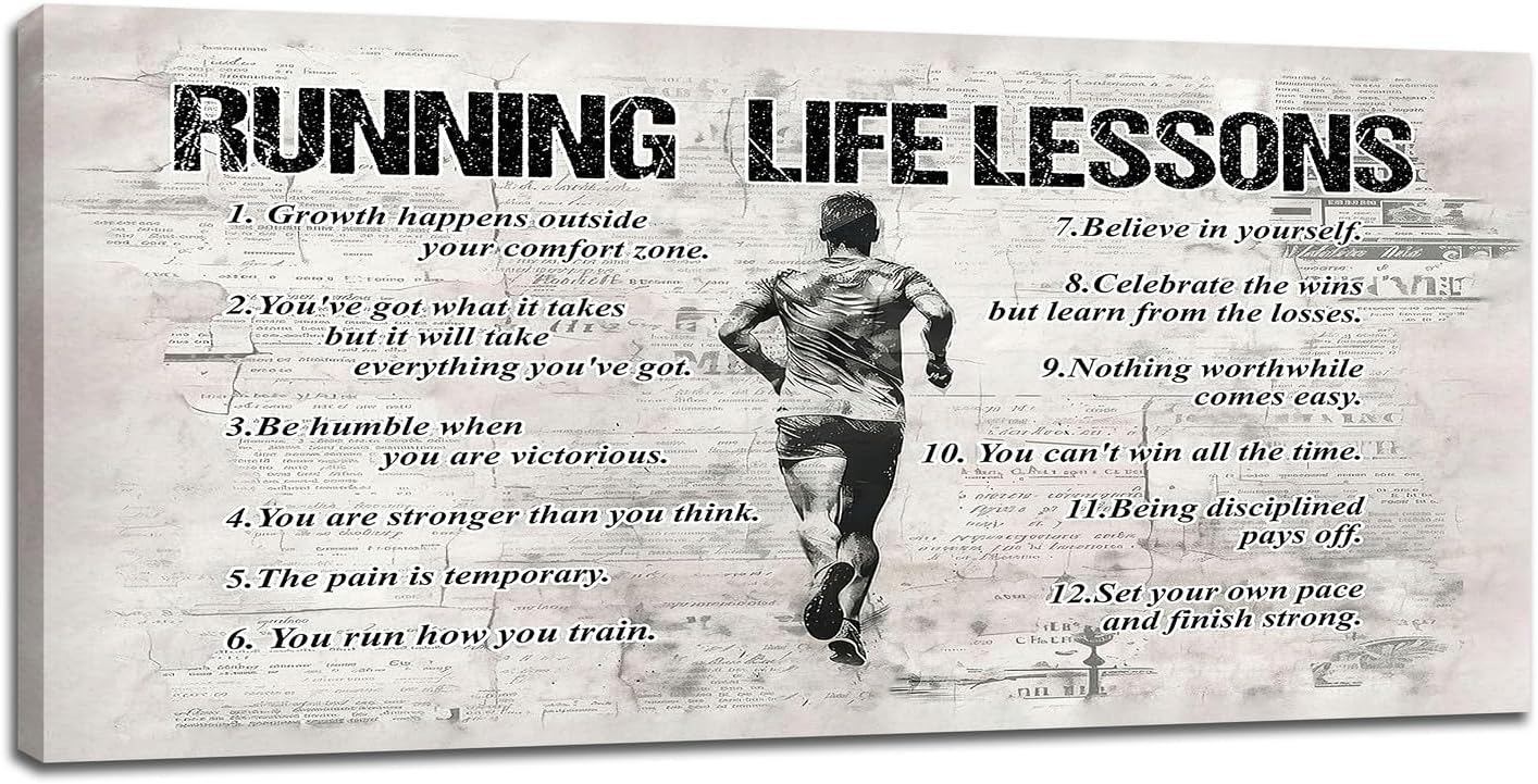 Running Sports Wall Art for Living Room - Large Size Life Lessons Decor Sign - Retro Canvas Prints Inspirational Pictures Painting Artwork - Home Decoration for Master Bedroom 60"X30"