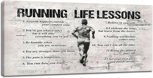 Running Sports Wall Art for Living Room - Large Size Life Lessons Decor Sign - Retro Canvas Prints Inspirational Pictures Painting Artwork - Home Decoration for Master Bedroom 60"X30"