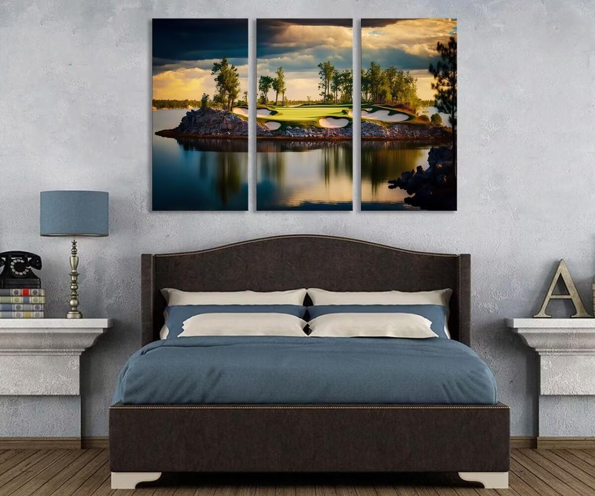 USA Golf Course Wall Art for Living Room Bedroom Bathroom Home Decorations Golf Course Pictures Posters Print on Canvas Modern Artwork Framed Ready to Hang(14''W x 28''H x3)