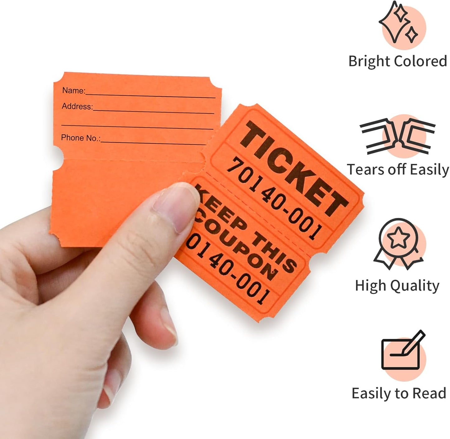 L LIKED Raffle Tickets Double Rolls 1000 per Roll 50/50 Raffle Tickets for Events, Entry, Class Reward (Orange)