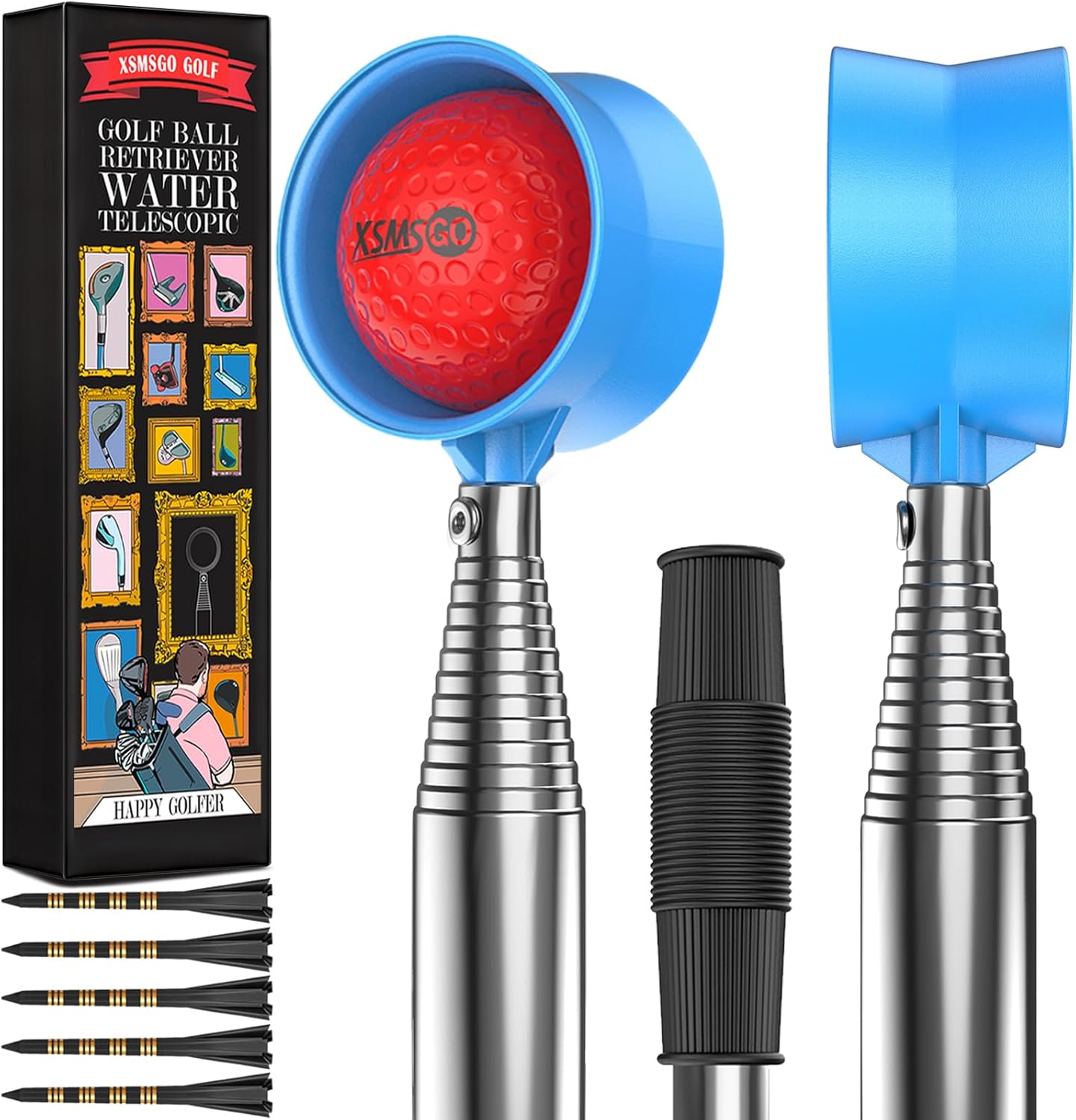 9Ft/12Ft Telescopic Stainless Steel Golf Ball Retriever for Water, High Durability Double Sided Golf Ball Picker Upper, Men's and Women's Golf Accessories Gifts.