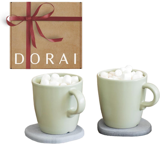 Dorai Home Stone Coaster Set – 4 Absorbent Diatomite Coasters for Instant Drying, Modern Design, Slate Stone