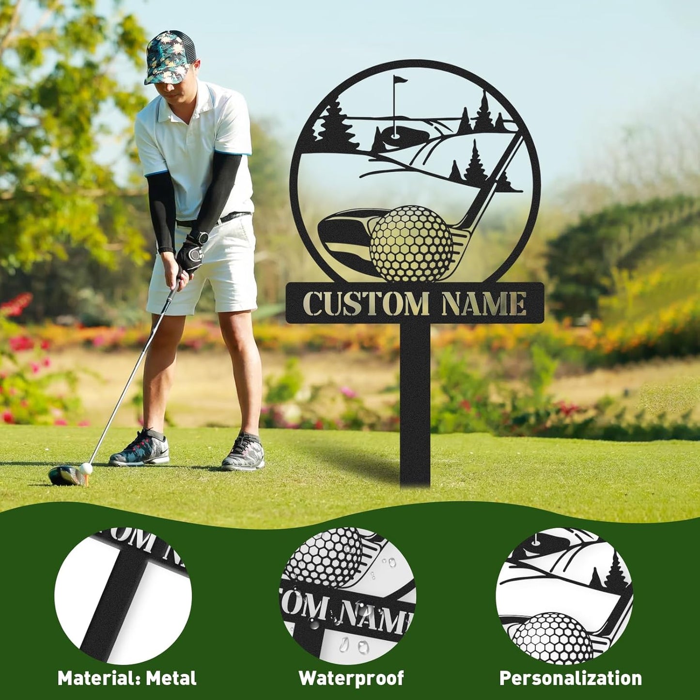 Personalized Golf Tee Garden Sign, Golf Memorial Stake, Custom Name Sign, Lawn Patio Golf Course Decorations Outdoor, Metal Yard Art, Rustic Sporting Garden Decor, Personalized Golf Gifts Color05