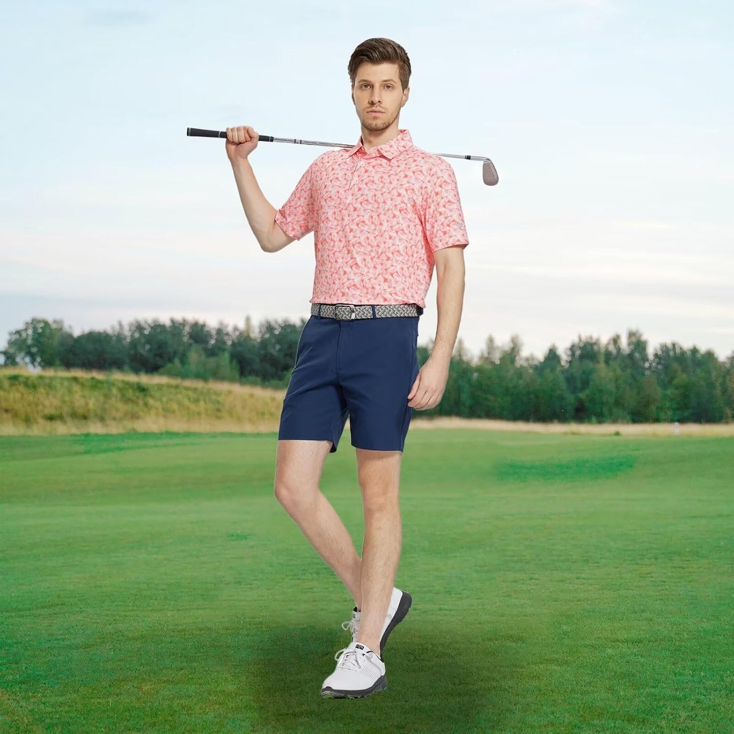 M MAELREG Mens Golf Shirt Short Sleeve Dry Fit Print Moisture Wicking Performance Patterns Collared Polo Shirt