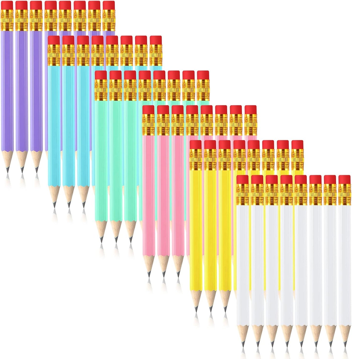 Zonon 48 Pieces Golf Pencils Mini Half Pencils with Eraser Short with Erasers Bulk Small for Kids HB Wedding Bridal School Office Writing Drawing Pocket(Pink, Yellow, Purple, Blue, White, Green)