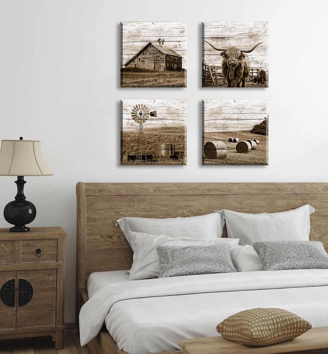 DJSYLIFE Western Decor Farmhouse Wall Decor Highland Cow Wall Art Rustic Painting Poster for Men's Bedroom Office Canvas Printed Poster Home Decoration Artwork 12" Wx12 Hx4