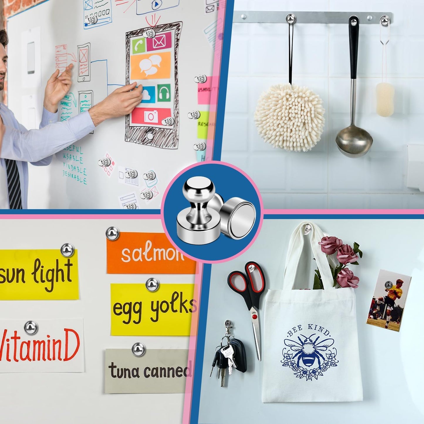 LOVIMAG Fridge Magnets 28Pcs Refrigerator Whiteboard Small Strong Magnet Classroom Kitchen Accessories Decorative Locker Set Decor Must Haves Office Calendar Refrigerador Magnetic Cute Crafts Silver