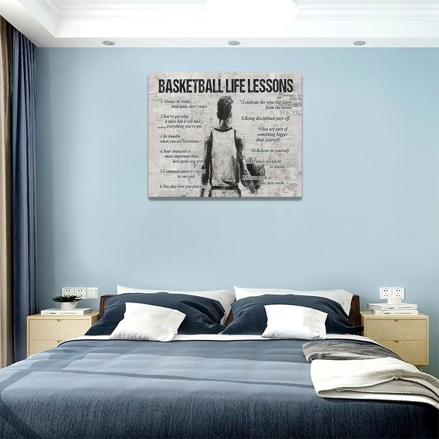 Basketball Sports Wall Art Basketball Life Lessons Wall Decor Basketball Sign Retro Poster Boy Men Room Motivational Decorations Canvas Print Painting Artwork for Bedroom Bathroom Living Room 20"x16"