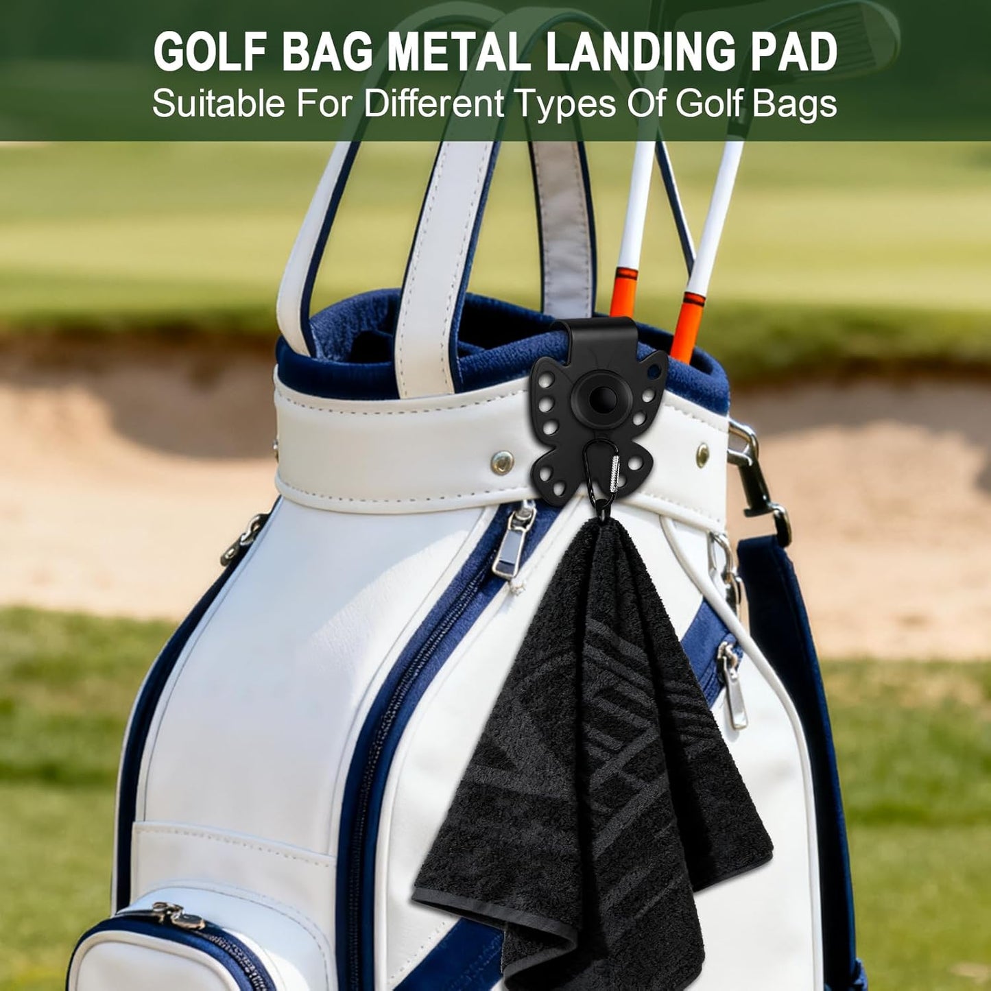 Golf Bag Metal Landing Pad for Golf Rangefinder, Magnetic Golf Towel, Golf Speaker, Quick Access to Magnetic Golf Accessories (Black)