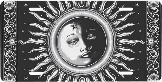 Front License Plate for Car Designs Ethnic Yinyang Sun Moon Stainless License Plate Cover Holder for Men Women Metal Aluminum Decorative Accessory Vanity Tag Standard 6 X 12 Inch (4 Holes)