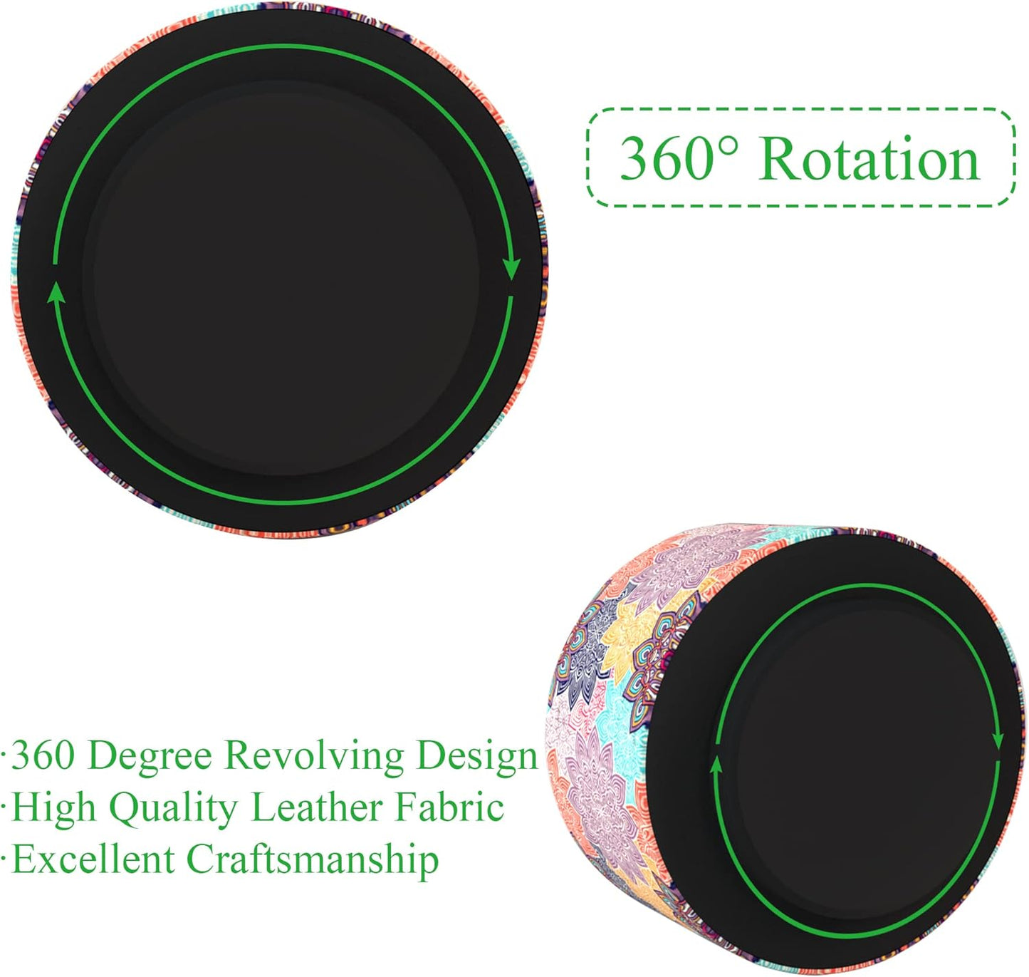 Hennaja Round Leather Art Supply Organizer,Remote Control Holder,360 Degree Rotating,Multi-Functional Pencil Holder,4 Compartments Desktop Stationary Organizer(1-Colorful Flower)