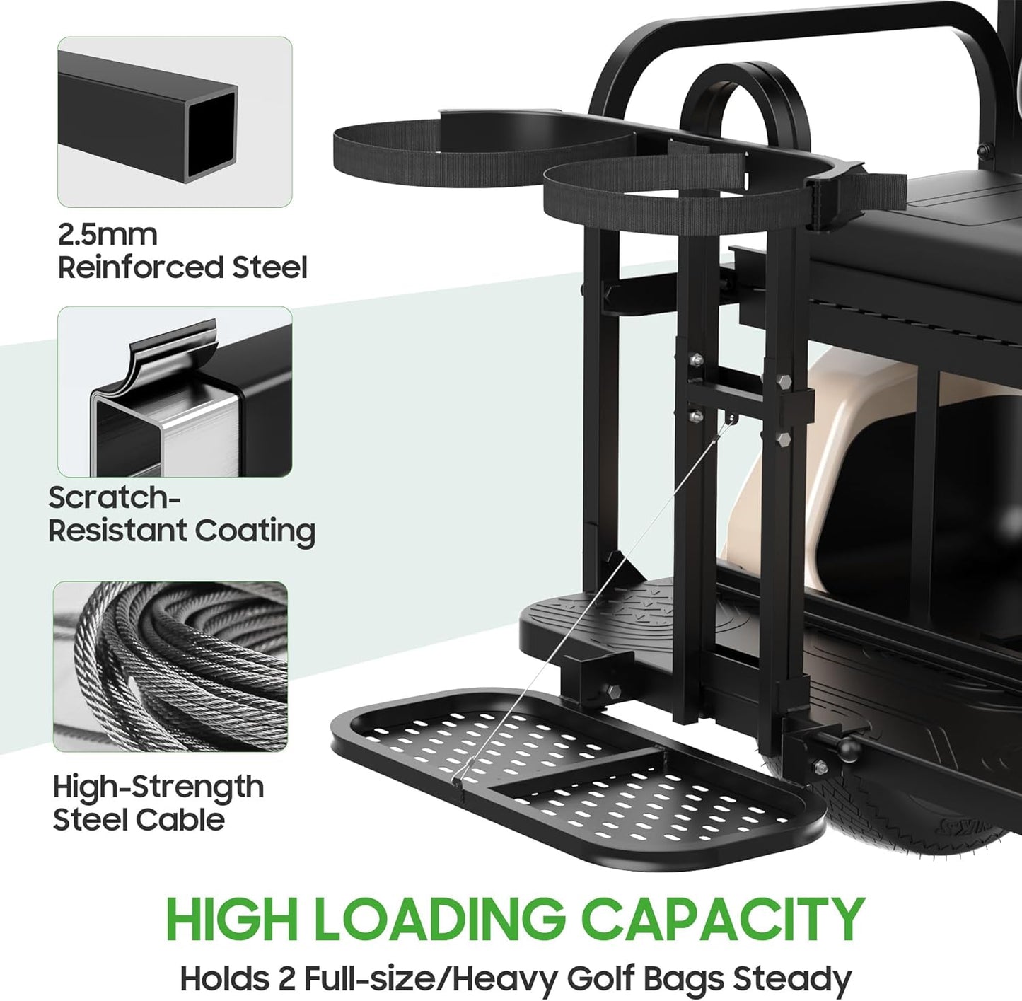 10L0L Universal Golf Cart Bag Holder Rack for EZGO Yamaha Club Car, Foldable Rear Seat Golf Bag Rack Accessory with Adjustable Height and Anti-Shake Design