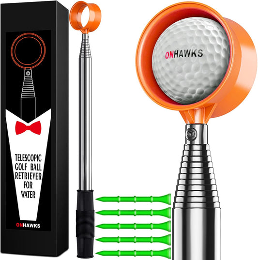 Golf Ball Retriever for Water,Telescopic 12Ft/9Ft Stainless Steel Shaft Two-Sided Easy Pick Up Balls,Unbreakable Head Retriever Tool Golf Accessories Golf Gift for Men
