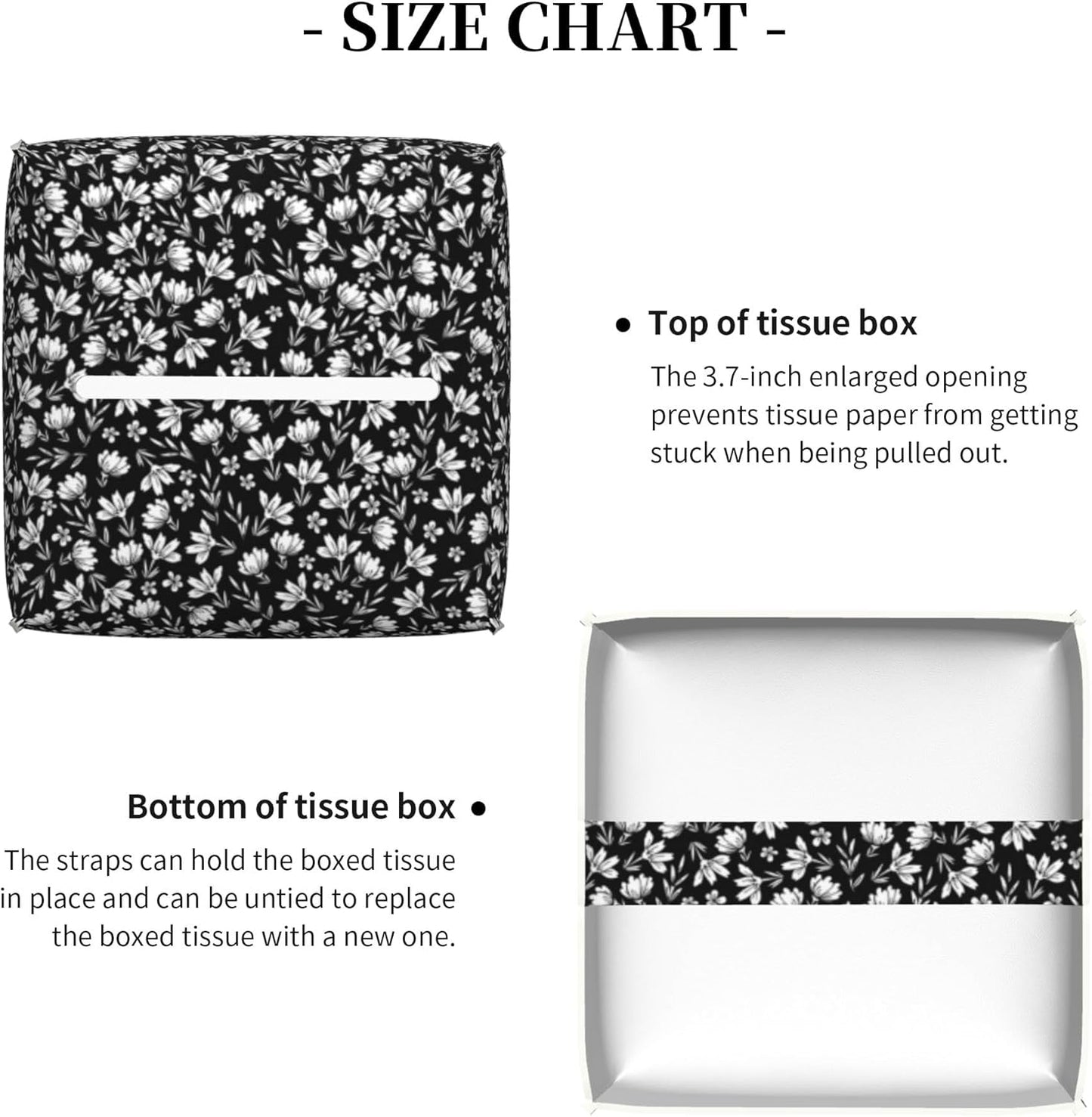 Leather Tissue Box Holder Black and White Flowers Tissue Box Cover Square Waterproof Tissue Holder Organizer Modern Napkin Holder for Bedroom Dresser Night Stand Office Desk