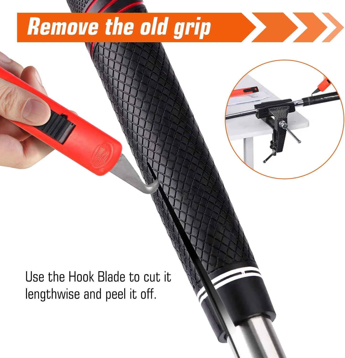 Golf Grip Regripping Kit for Home Use | Includes Retractable Hook Blade, 15 Grip Tape, Grip Tape Remover, Portable Table Vise & Rubber Clamp | Quick Repair Solution Set