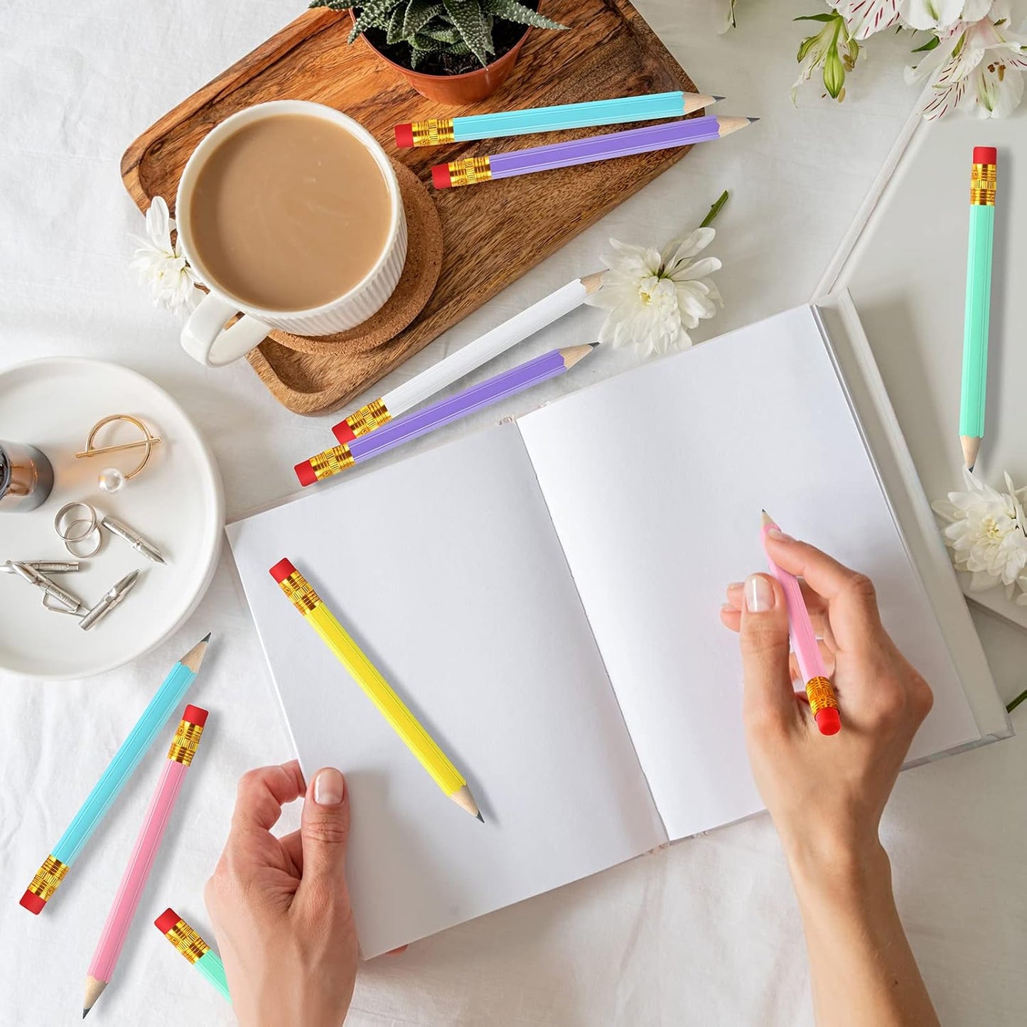 Zonon 48 Pieces Golf Pencils Mini Half Pencils with Eraser Short with Erasers Bulk Small for Kids HB Wedding Bridal School Office Writing Drawing Pocket(Pink, Yellow, Purple, Blue, White, Green)