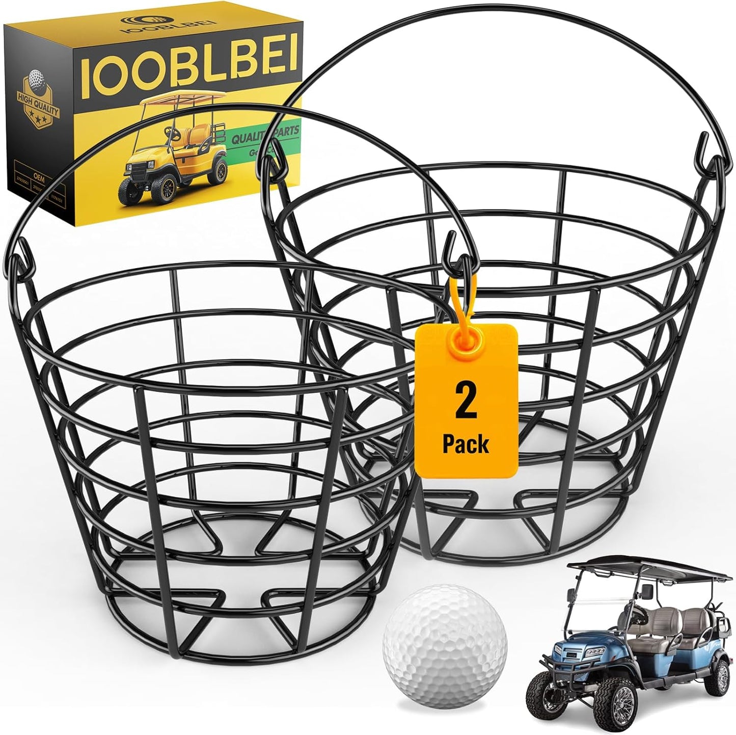 Stainless Metal Golf Ball Basket, Golf Ball Bucket with Handle, Holds 50 Balls, 2 Pack Golf Ball Container