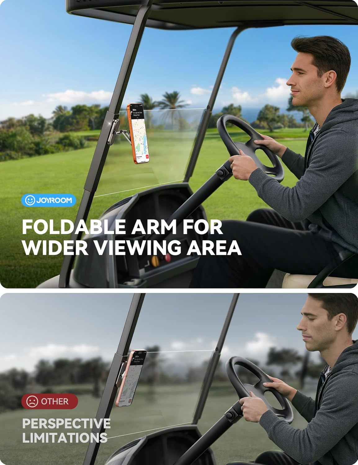 JOYROOM Upgraded Magnetic Golf Cart Phone Holder, [Tri-fold+All Metal] Magsafe Phone Holder Compatible with MagSafe iPhone 17 16 15 14 13 12 Fits EZGO Club Car Yamaha Icon Golf Cart Accessories Gifts