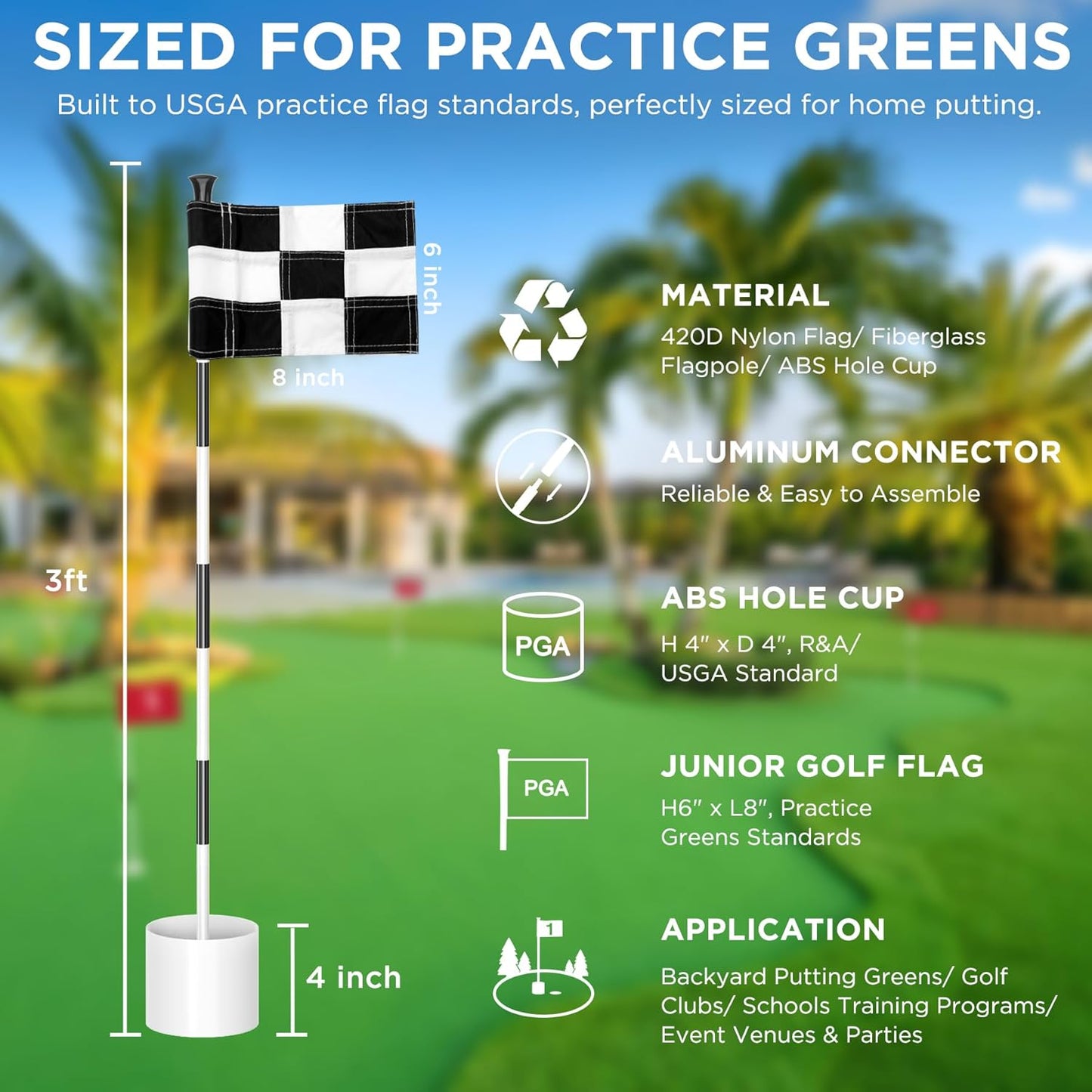 KINGTOP Golf Flagstick Mini, Putting Green Flag for Yard, All 3 Feet, Double-Sided Numbered Golf Flags, Golf Pin Flag Hole Cup Set, Portable 2-Section Design, Gifts Idea