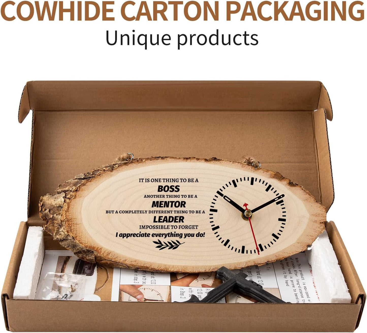 BeauGift Boss Gifts for Men Women, Wooden Clock Gift for Leader from Employee Coworkers, Boss Day Retirement for Mentor Leader Manager