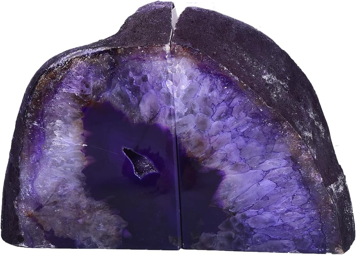 AMOYSTONE Agate Bookends Purple Minimalist Book Holder for Heavy Books, Weight Book Ends 6-7 LBS Stylish Bookends for Shelves, Office Table, Home Decor