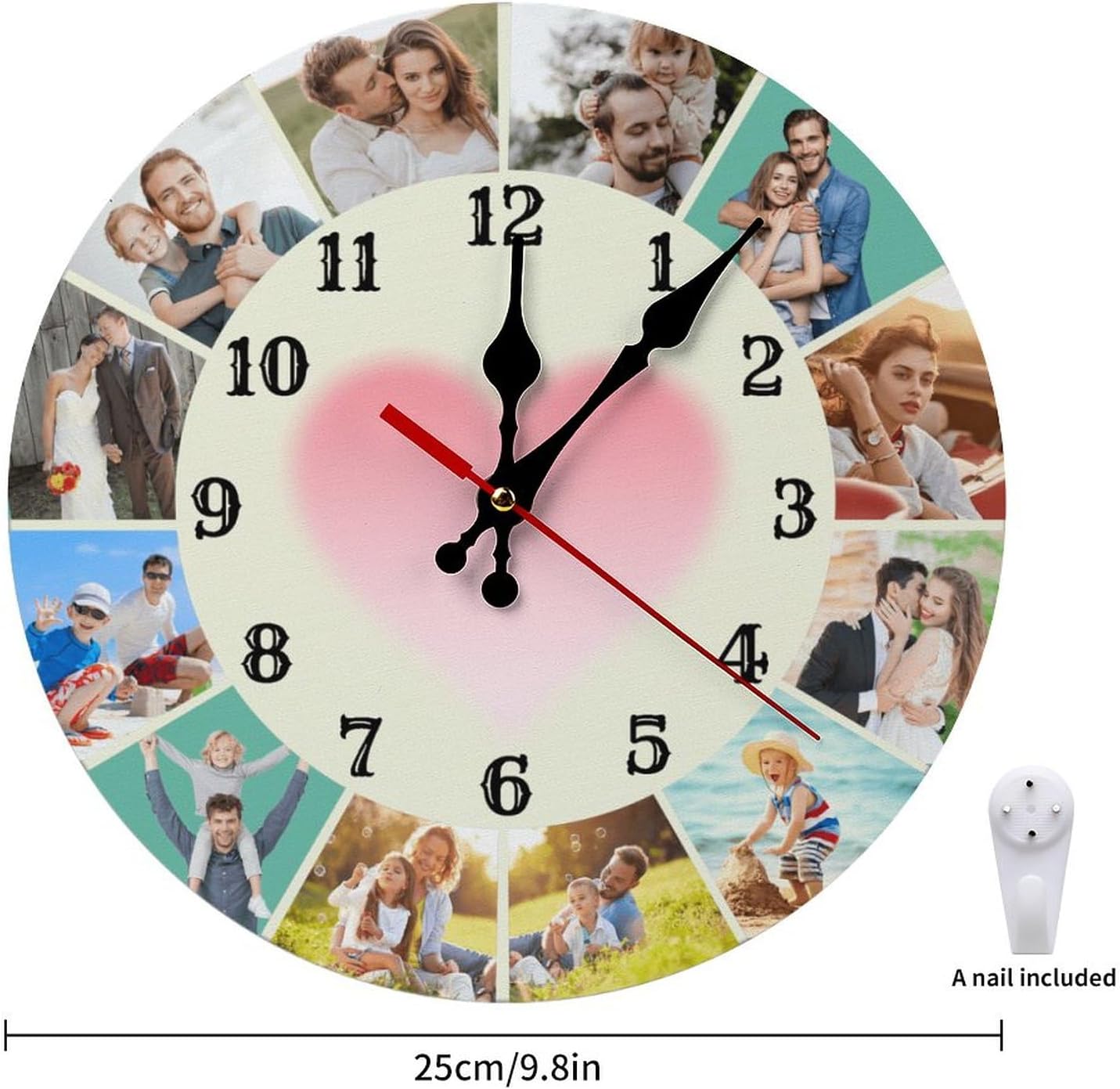 Custom Wall Clock,Personalized Wood Clock add Your Photo/Text,Customizable Silent Round Decoration for Kitchen Bathroom 10inch style7