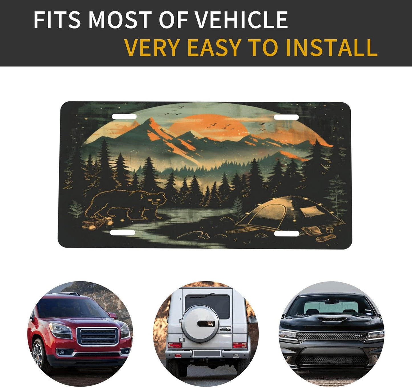 Custom License Plate Personalized Forest Bear Funny Aluminum Front License Plates Decorative Rust-Free Metal Car Plate Covers for Women Men Car Tag Accessories fit Truck SUV Rv 12 X 6 in