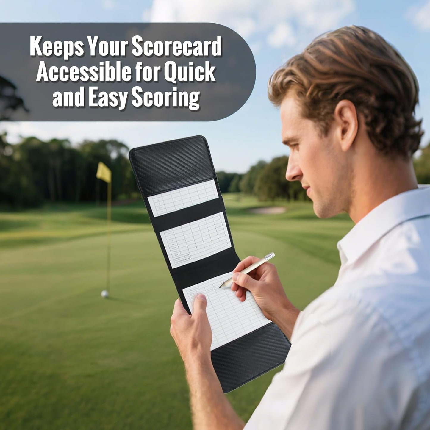 Leather Golf Scorecard Holder: USA Genuine Crazy Horse Leather Golf Yardage Book Cover with 1 Scorecard 1 Pencil Golf Notebook Back Pocket Cool Golf Gifts for Him Golfers Men