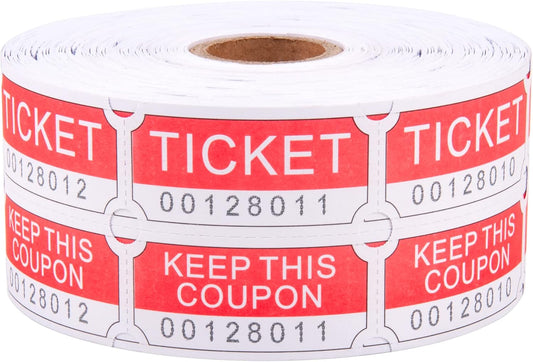 ESSENTIAL 1000 Red Double RaffleTickets Roll, Raffle Tickets Printable for Leisure, Movie Watching, Entertainment