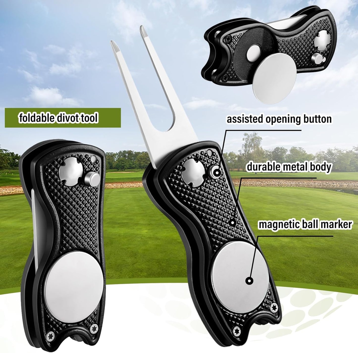 Liliful 12 Pcs Golf Accessories Kit, Include Golf Ball Bag with Hook Towel Tees Magnetic Ball Marker Divot Tool Cleaner Brush for Women Man Gifts