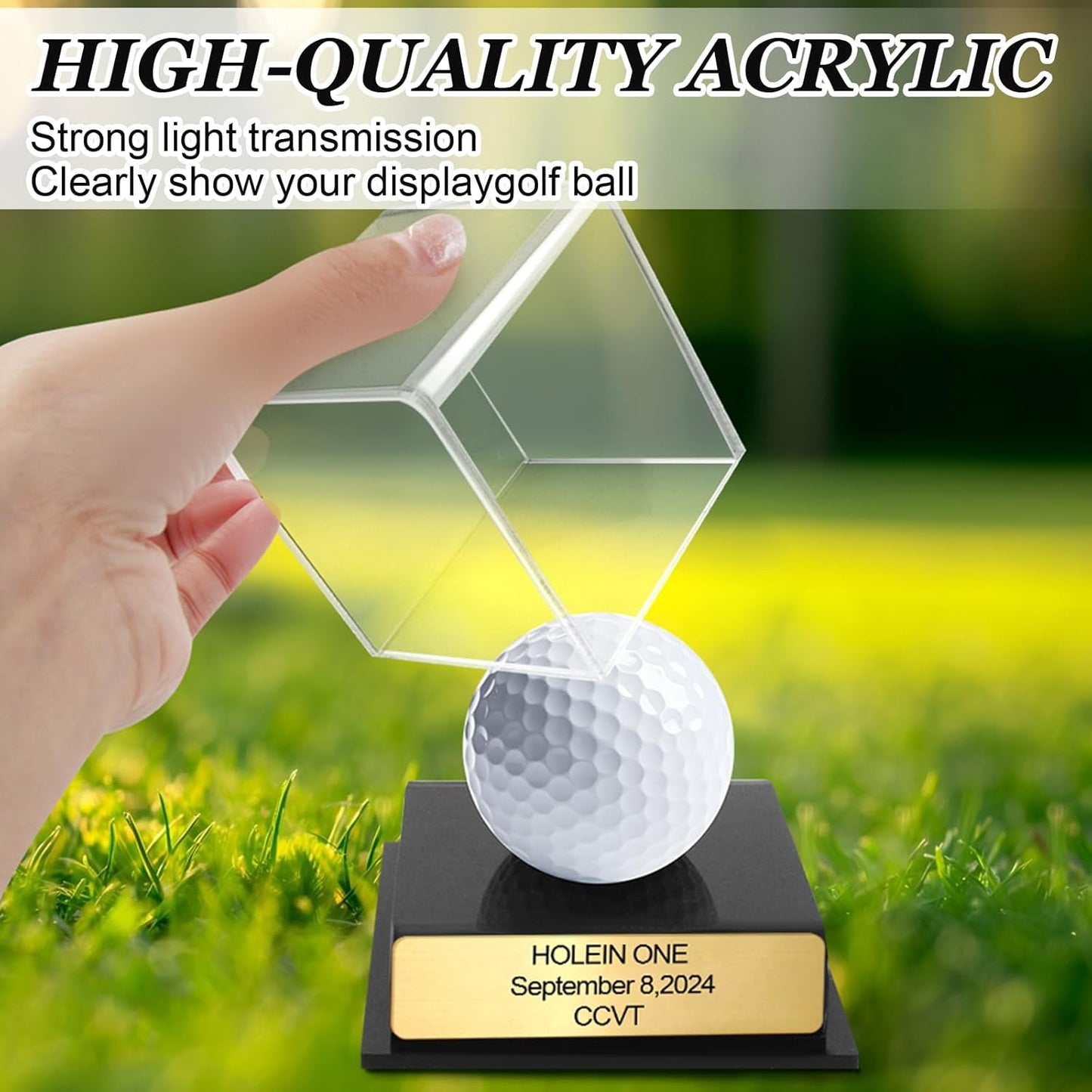 Custom Golf Hole-in-One Display Case, Acrylic Golf Ball Display Case, Custom Engraved Plaque, Commemorate Your Hole in One Shot (Sapphire Blue)