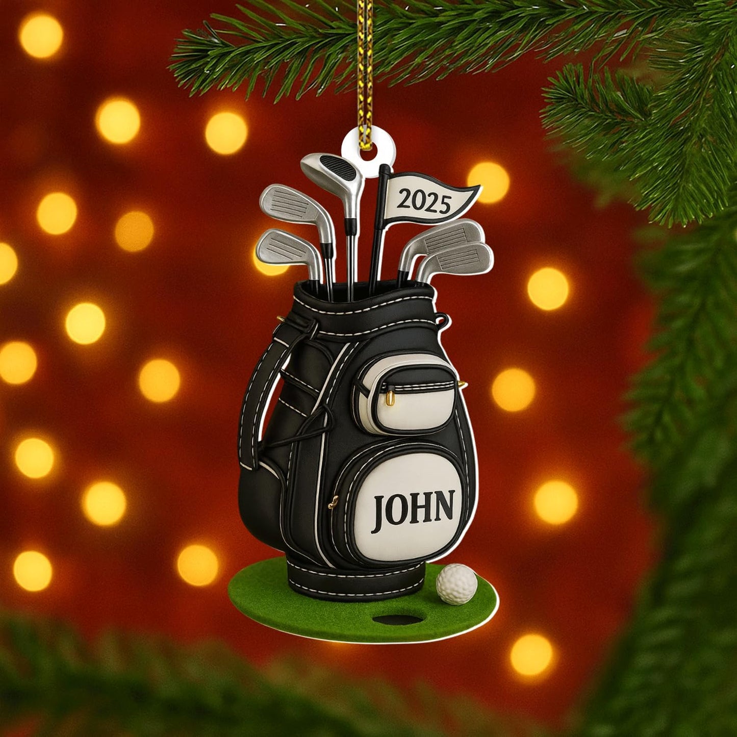 Personalized Golf Christmas Ornament 2025, Custom Name Bag, and Golfer Outfit Gilf, Ball Head Ornament with Santa Hat, Gifts for Golf Lovers 5