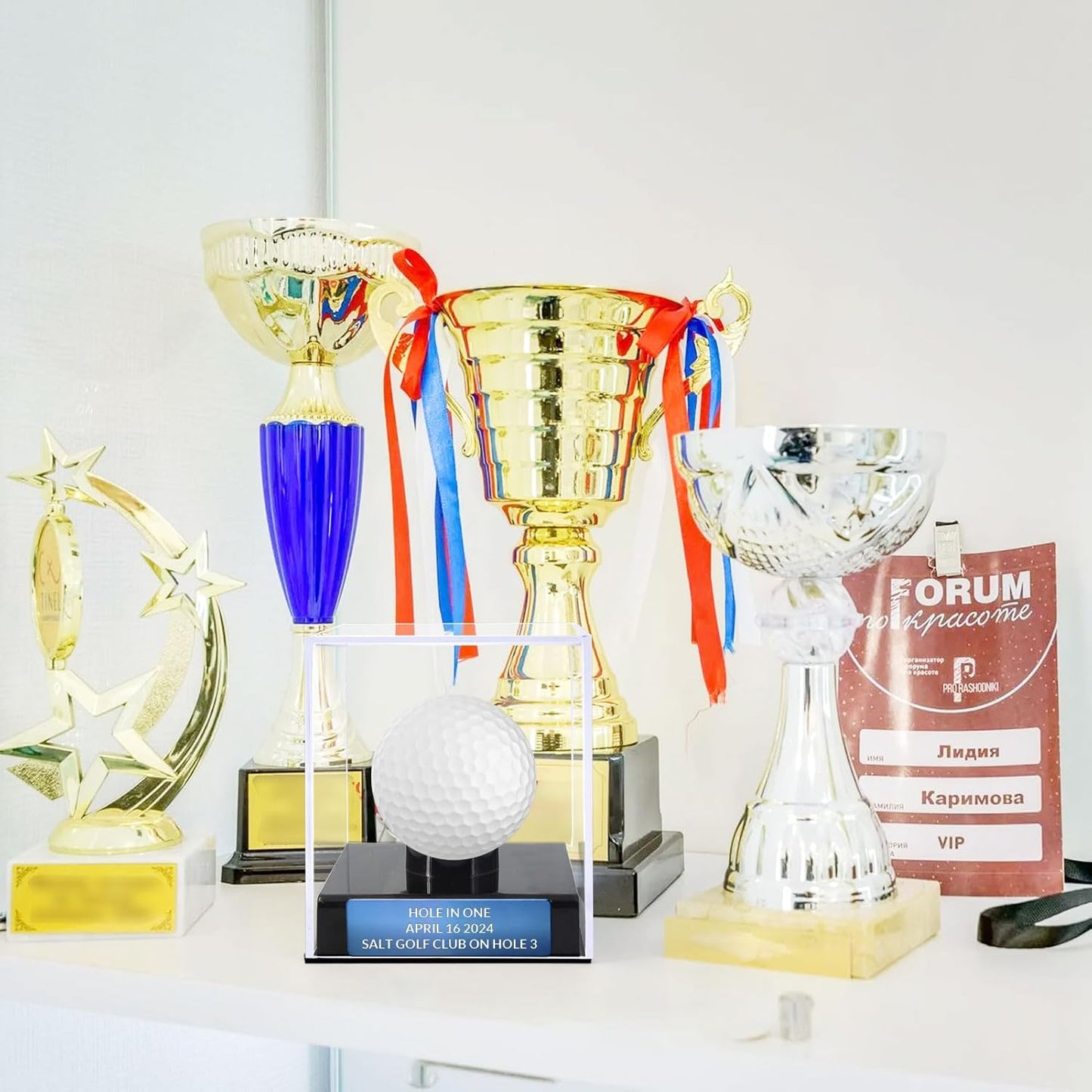 Custom Golf Ball Display Case Acrylic Golf Ball Holder Case Laser Engraved Plaque Showcase Your Cherished Golf Ball Memorabilia (Sapphire Blue)