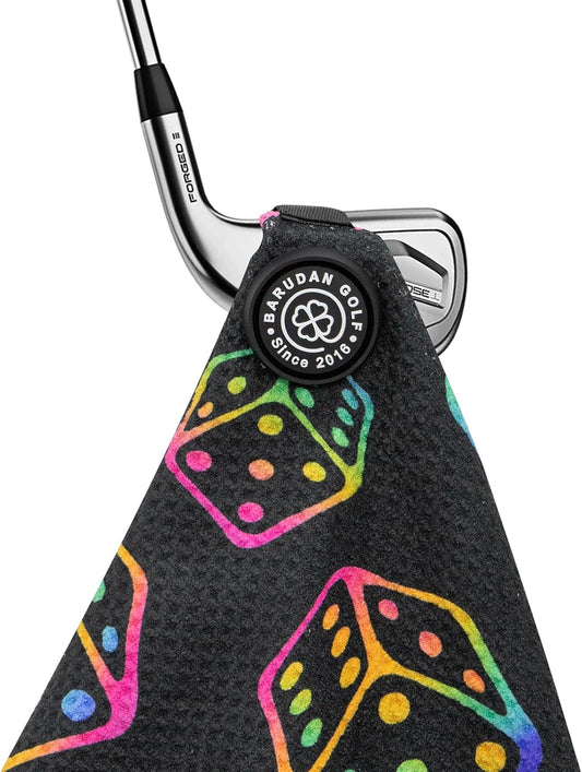 Magnetic Golf Towel for Men Women Golfer - Microfiber Golf Towel Magnet with Waffle Texture - Strengthen Magnet Golf Towels for Strong Hold to Metal Objects (Black Rainbow Color)