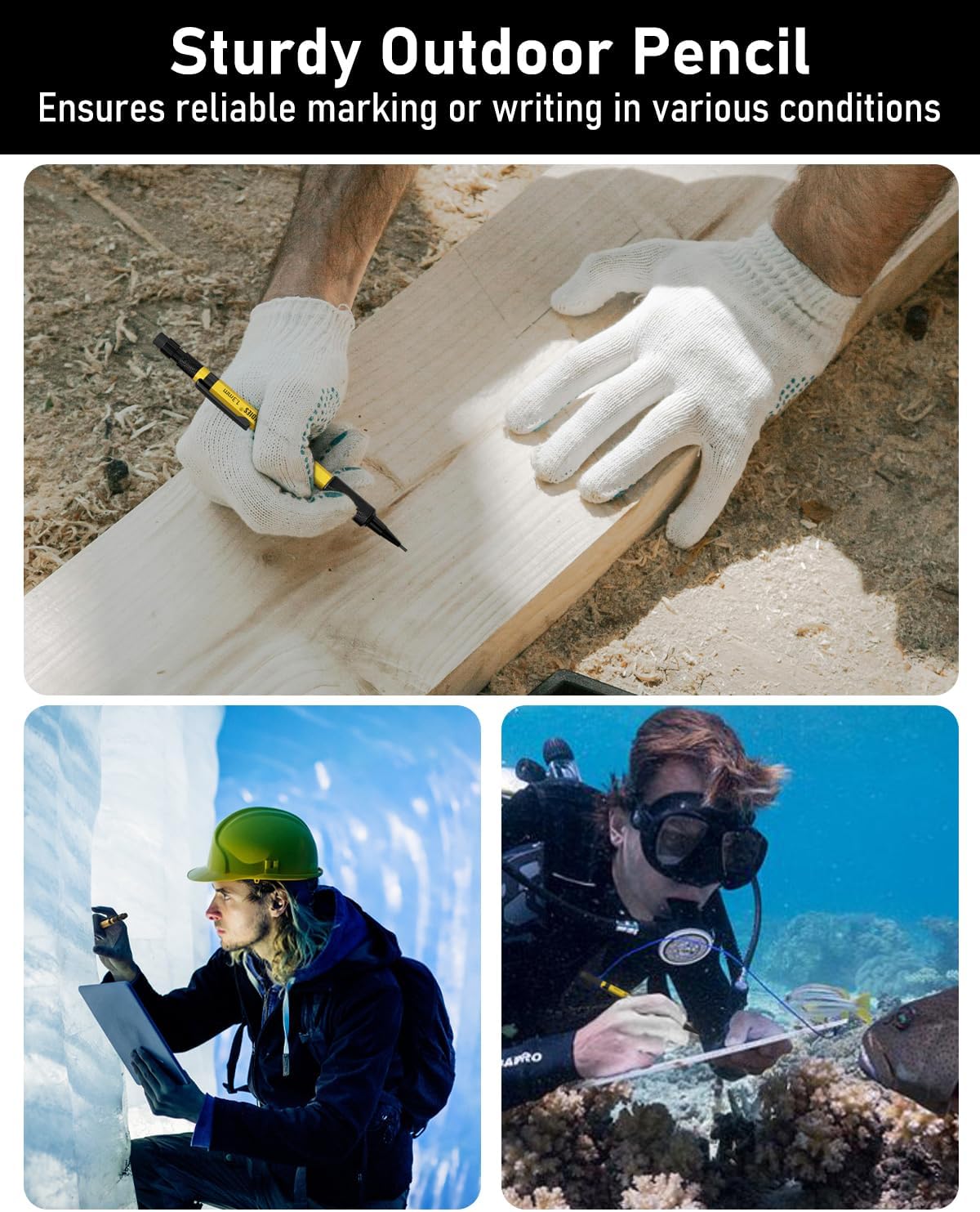 Four Candies 1.3mm Mechanical Pencil Set with 72 Lead Refills, 3PCS Metal Weatherproof Body Heavy Duty Carpenter Pencil, 3 Eraser, 16 Eraser Refills, for Outdoor Woodworking Drafting Marking with Case