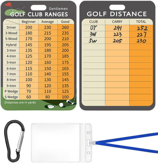 Swooflia Golf Club Distance Card - 2 Pack or 1 Pack Golf Club Range Chart Card, Swing Minder Reference & Blank Distance Yardage Scorecard, Golf Bag Accessories Gifts for Men Women Golfers