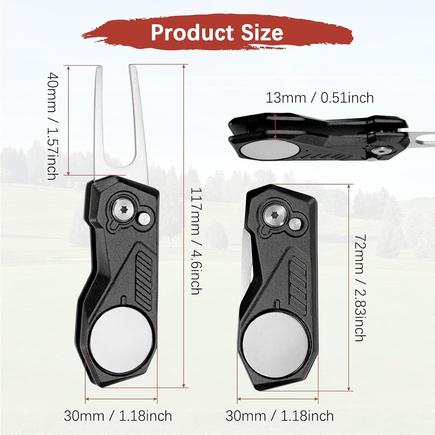 Golf Divot Repair Tool- Switch Foldable Divot Tool with Magnetic Ball Marker & Open Button Use for Golf Accessories