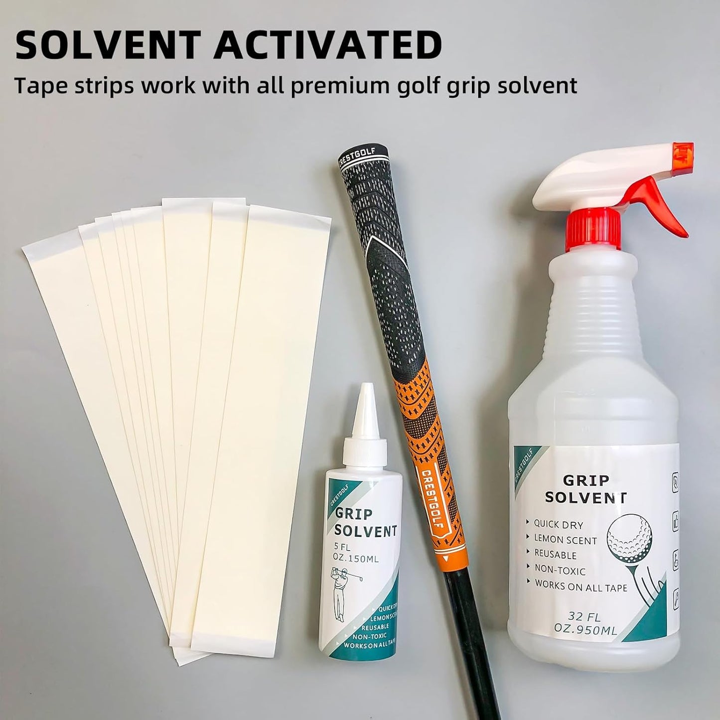 Crestgolf Golf Grip Tape 1.2U Thick Adhesive, 2" x 10" Solvent Activated Double Sided Adhesive Strips for Regripping Golf Clubs