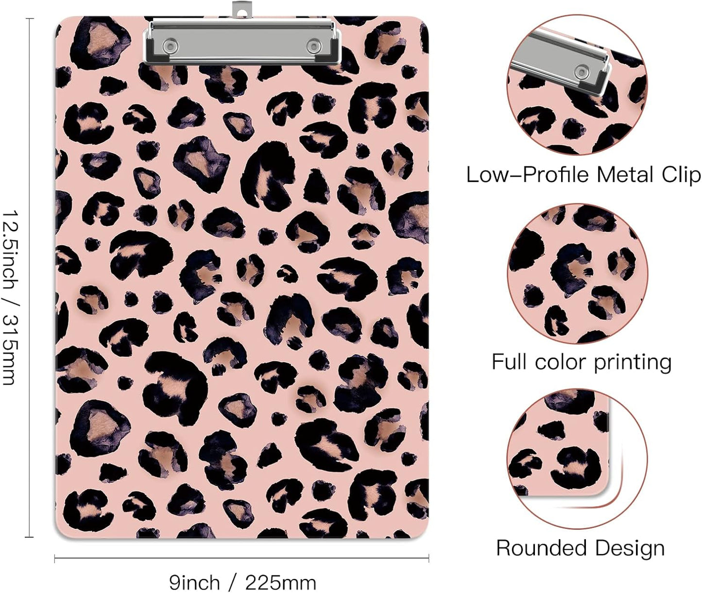 Plastic A4 Clipboards, Cute Clip Board Stardard Letter Size 9 x 12.5 in, Office Decorative for Students Women Men and Kids, Leopard