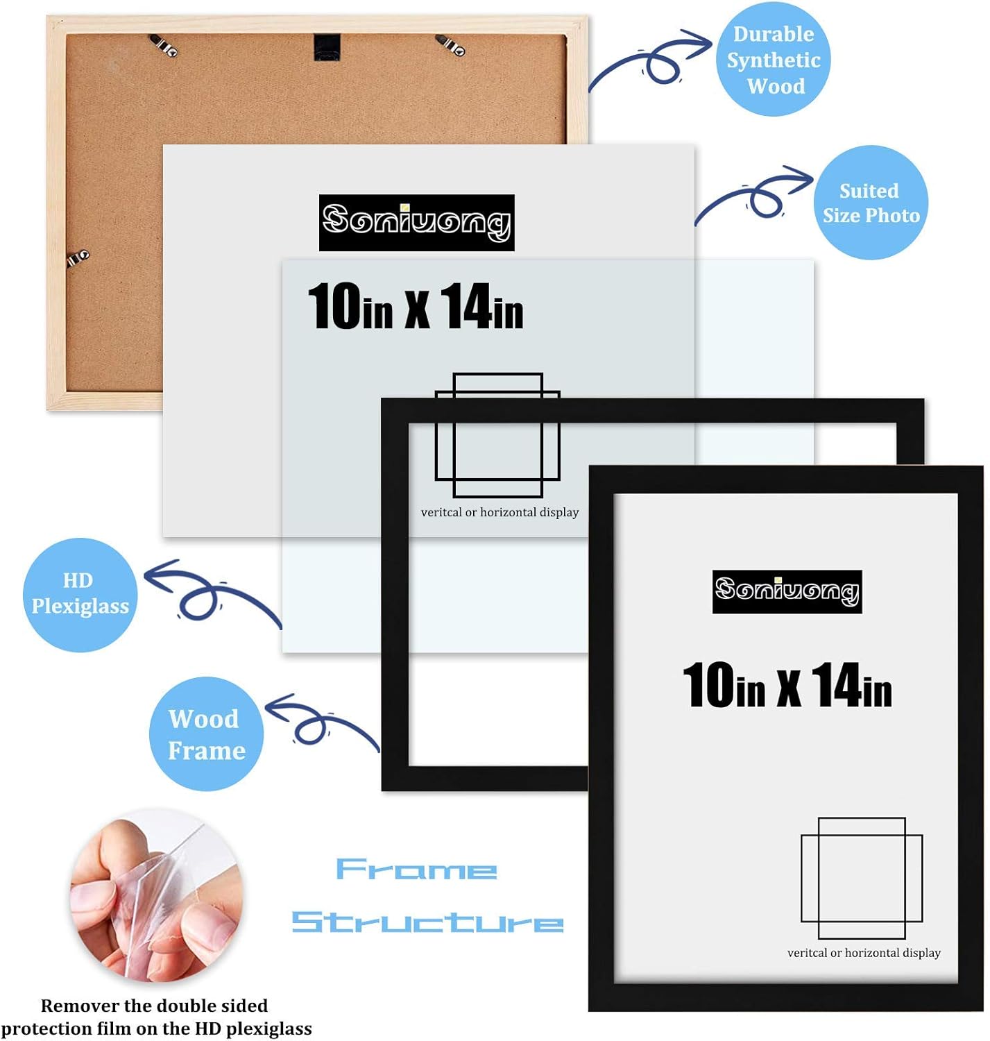 10x14 inch Wood Picture Frames for Wall Hanging,Diamond Painting Frames Rectangle Baby Scan Picture Frame for Family Walls Decoration,Anniversary,Wedding,Christmas,Halloween,Shower,Certificate (Black)