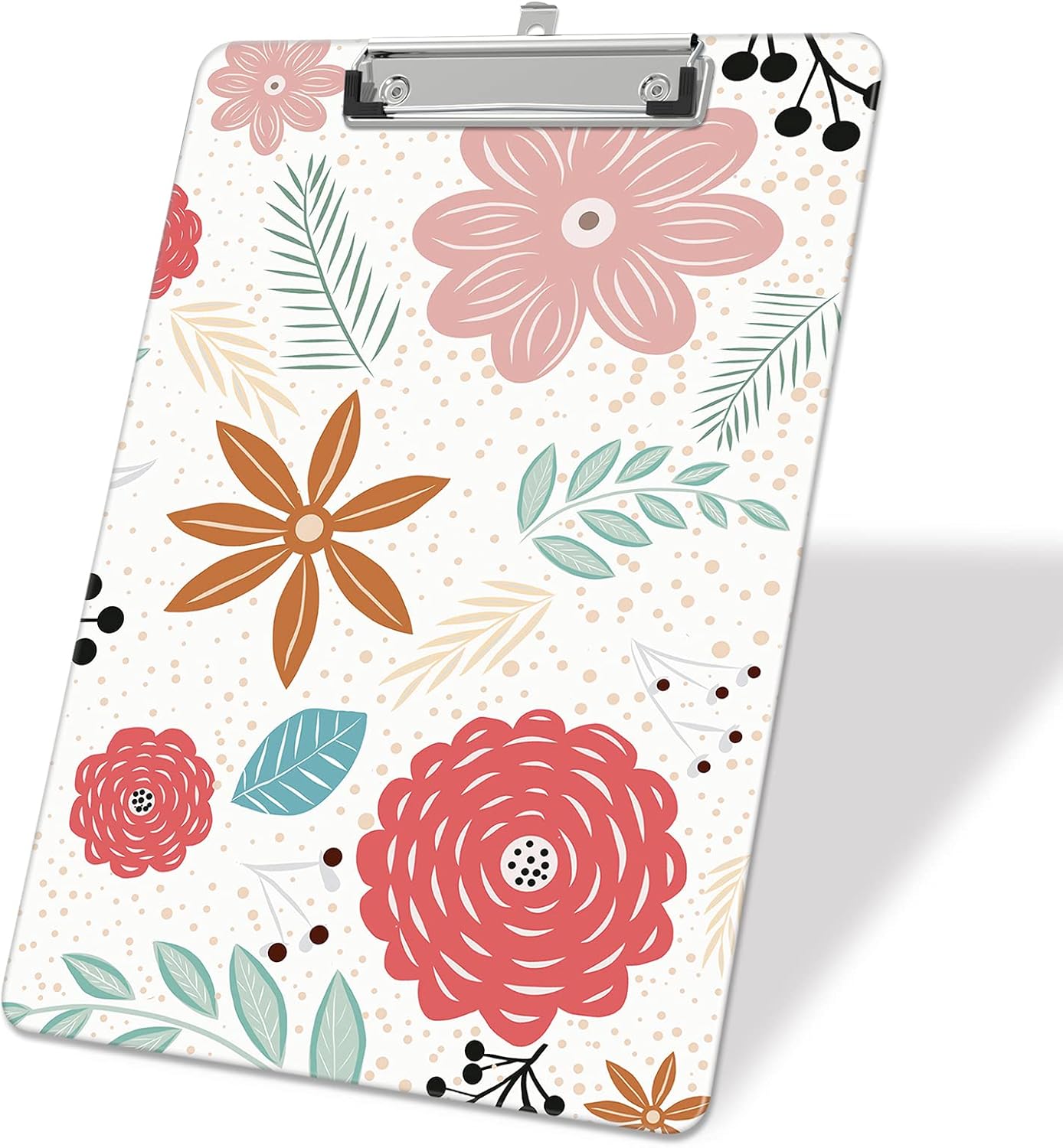 Plastic A4 Clipboards, Cute Clip Board Stardard Letter Size 9 x 12.5 in, Office Decorative for Students Women Men and Kids, Flowers