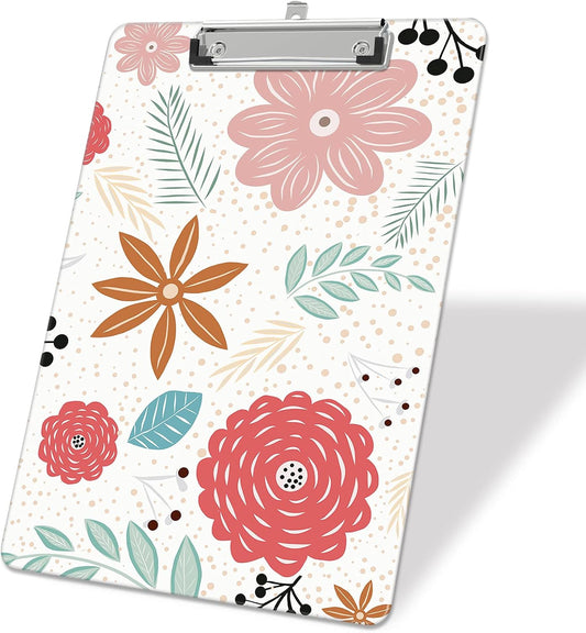Plastic A4 Clipboards, Cute Clip Board Stardard Letter Size 9 x 12.5 in, Office Decorative for Students Women Men and Kids, Flowers