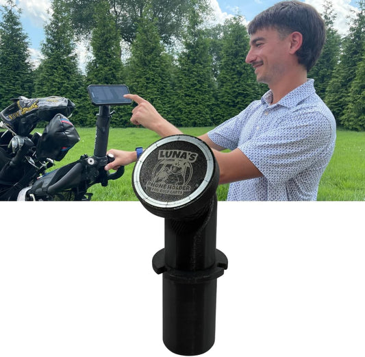 Luna's Phone Holder for Push cart Umbrella Ports, MagSafe Compatible Mount, 45lb Rated Magnet, Adjustable Neck, for iPhone 12 and Later, Golf Cart Compatible