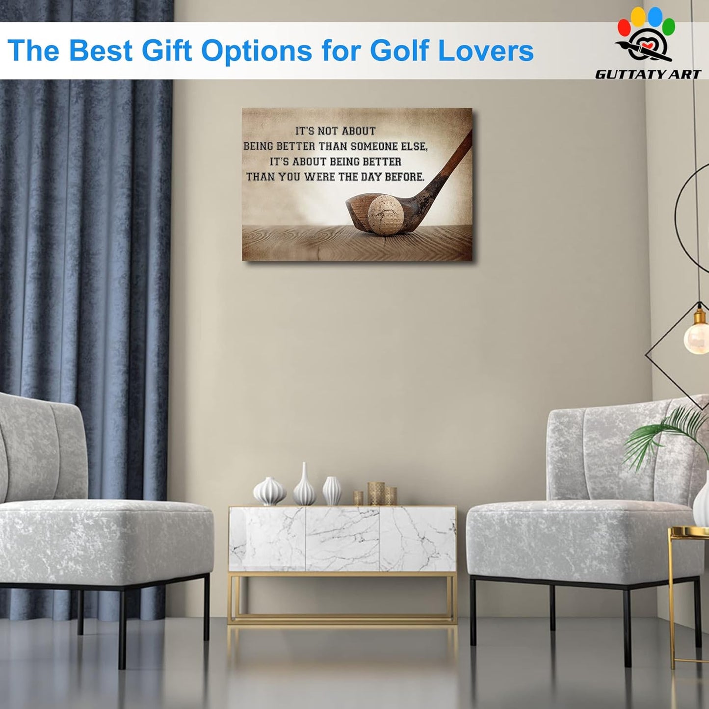 Inspirational Canvas Wall Art, Golf Clubs Wall Art Painting Prints for Living Room Wall Decor, Motivational Quotes Poster Picture for Bedroom Decor, Framed Artwork for Office Home Decor 12x18 Inches